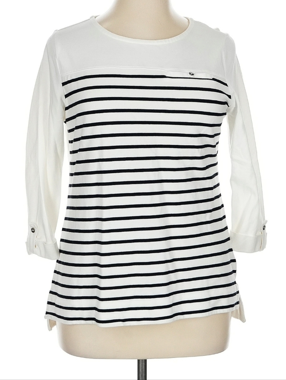 Cotton Croft & Barrow Nautical Stripe Top White Black 3/4 Sleeve Size XL EUC